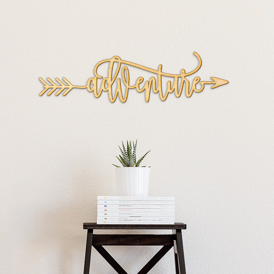 Adventure Arrow Wood Cut Sign