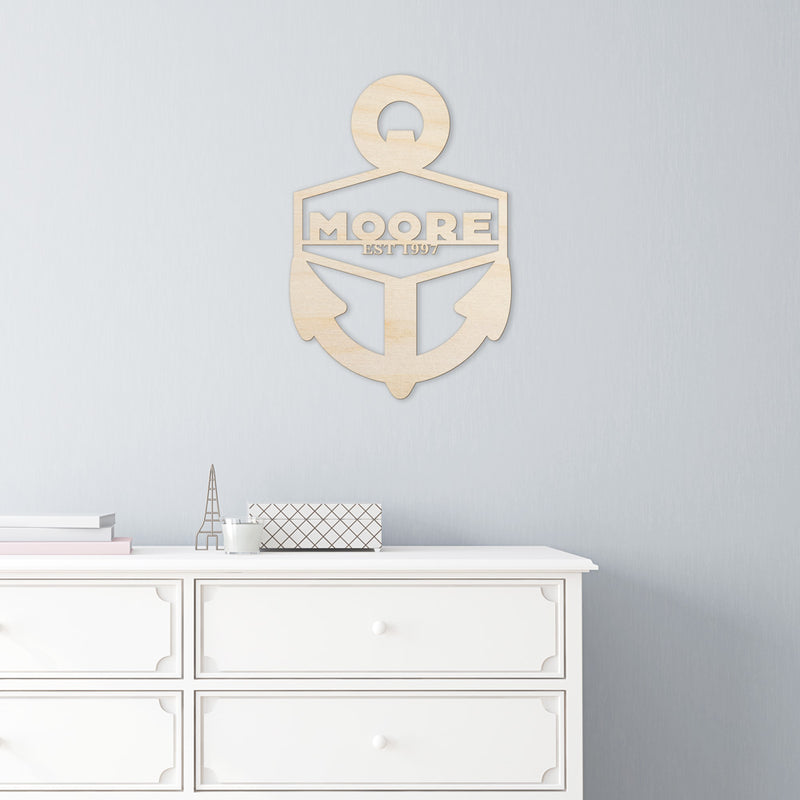 Anchor Family Name Cut Wood Sign