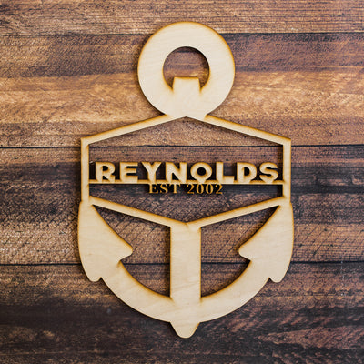 Anchor Family Name Cut Wood Sign