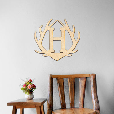 Antler Monogram Wood Cut Sign