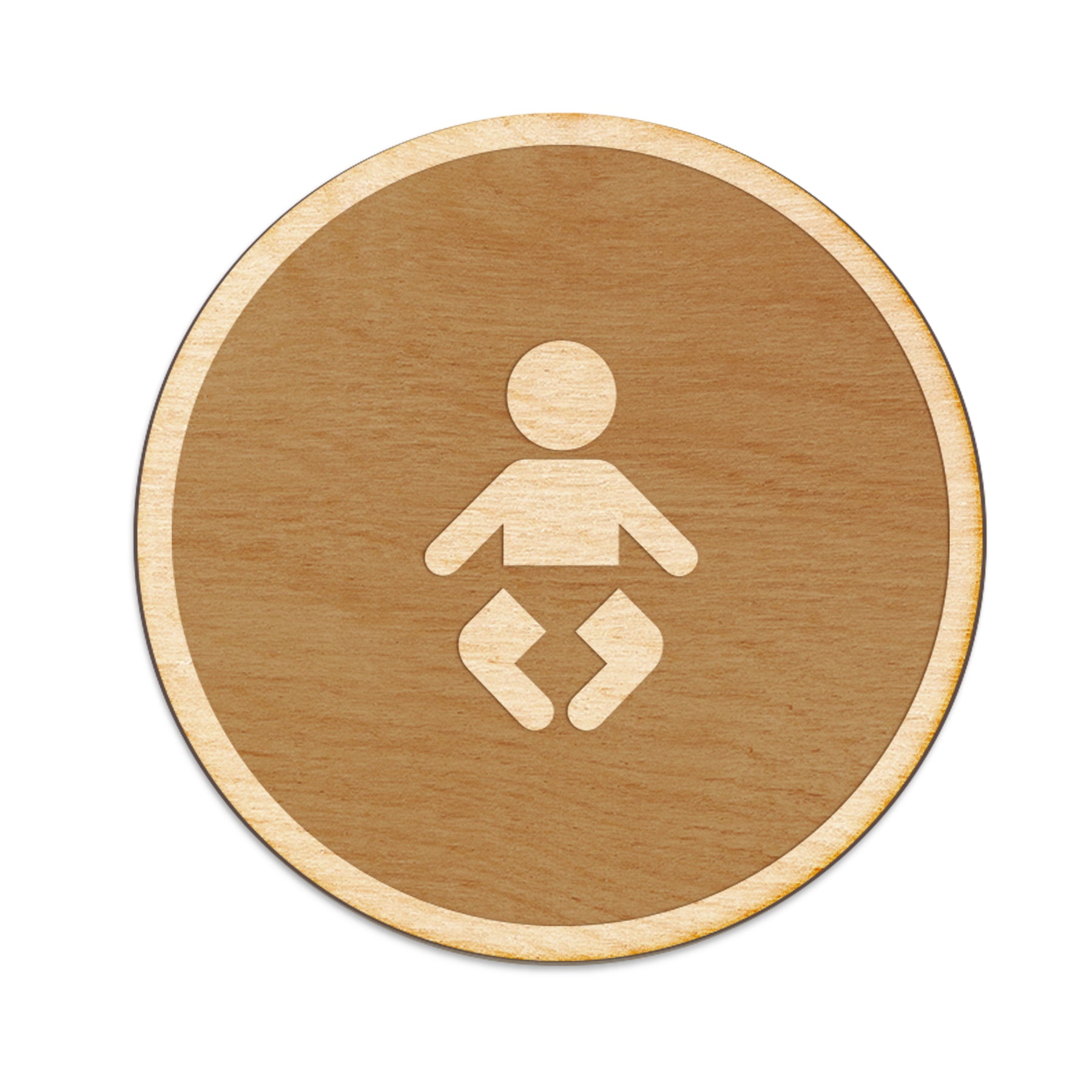 Restroom Circle Wood Engraved Sign