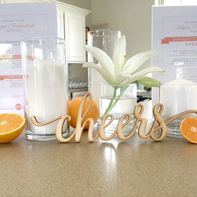 Cheers Script Wood Cut Sign