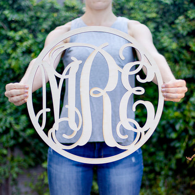 Wood Circle Vine Monogram