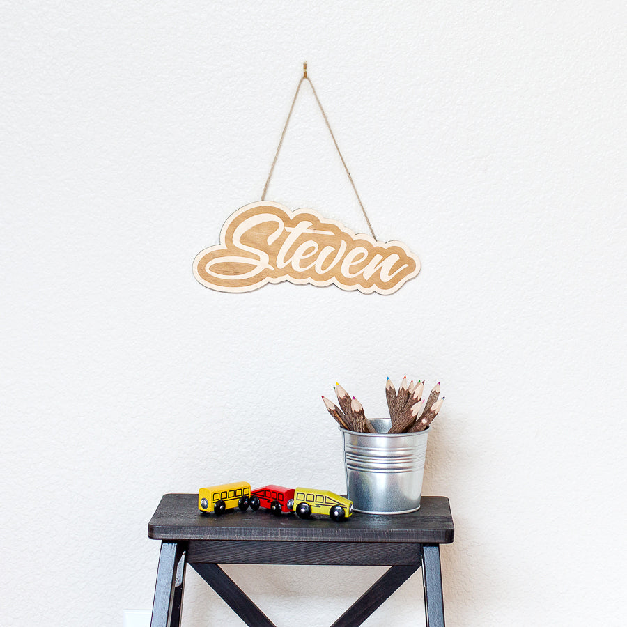 Custom Engraved Brush Script Name Wood Sign