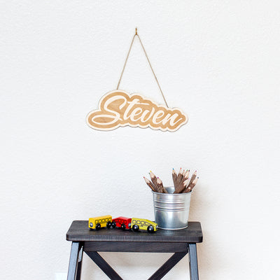 Custom Engraved Brush Script Name Wood Sign