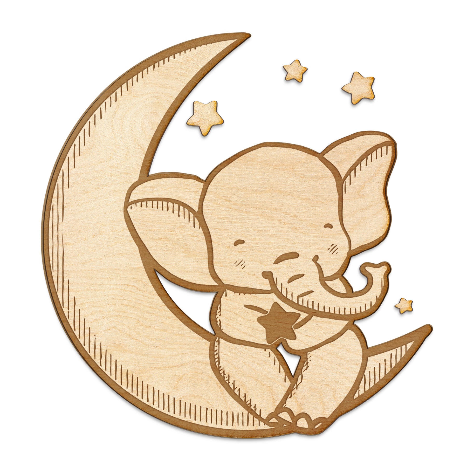 Elephant Stars and Moon Engraved Wood Sign