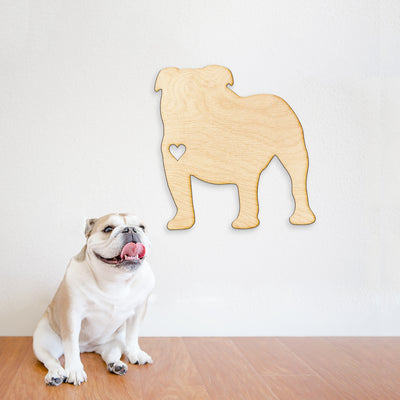 Heart Cut English Bulldog Wood Sign