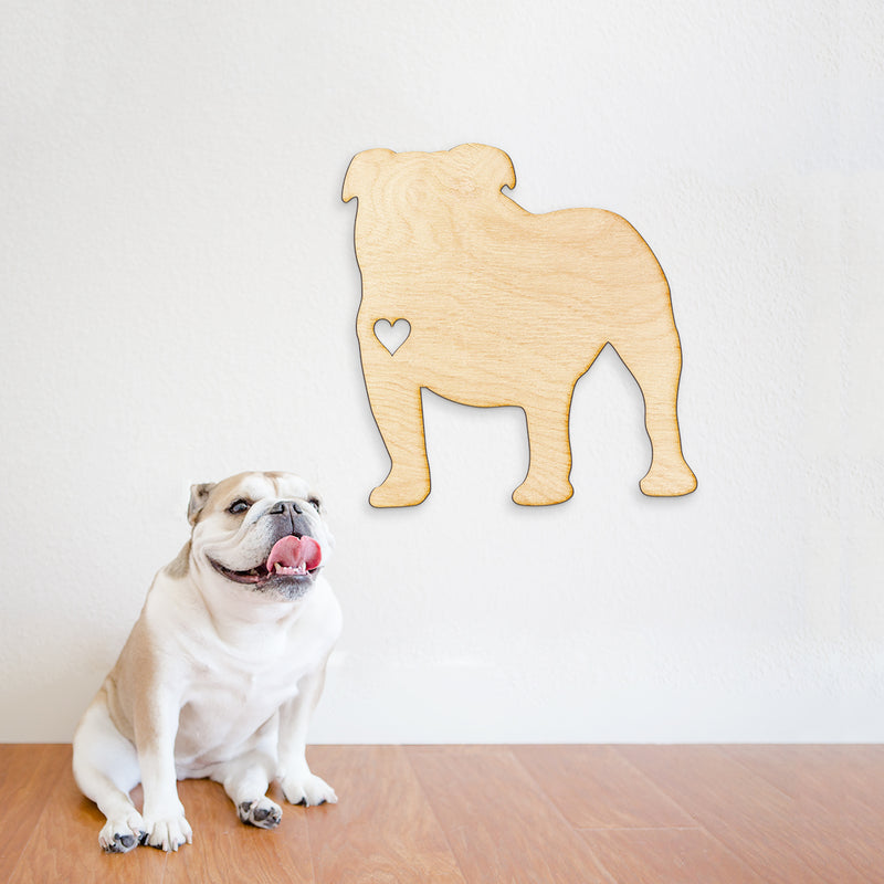 Heart Cut English Bulldog Wood Sign