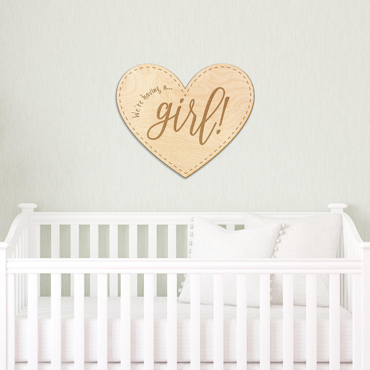 Baby Girl Announcement Heart Engraved Wood Sign