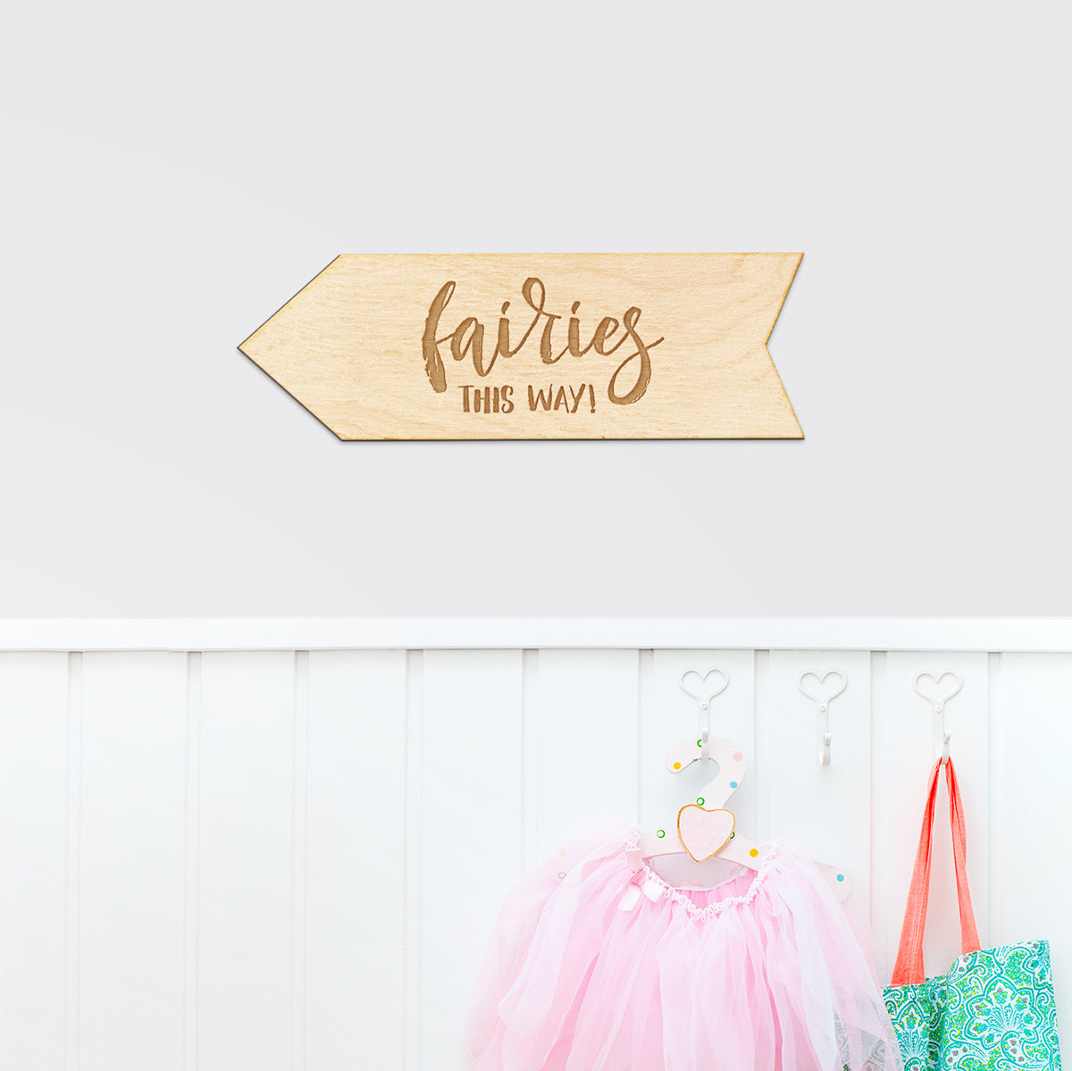 Fairies This Way Arrow Wood Sign