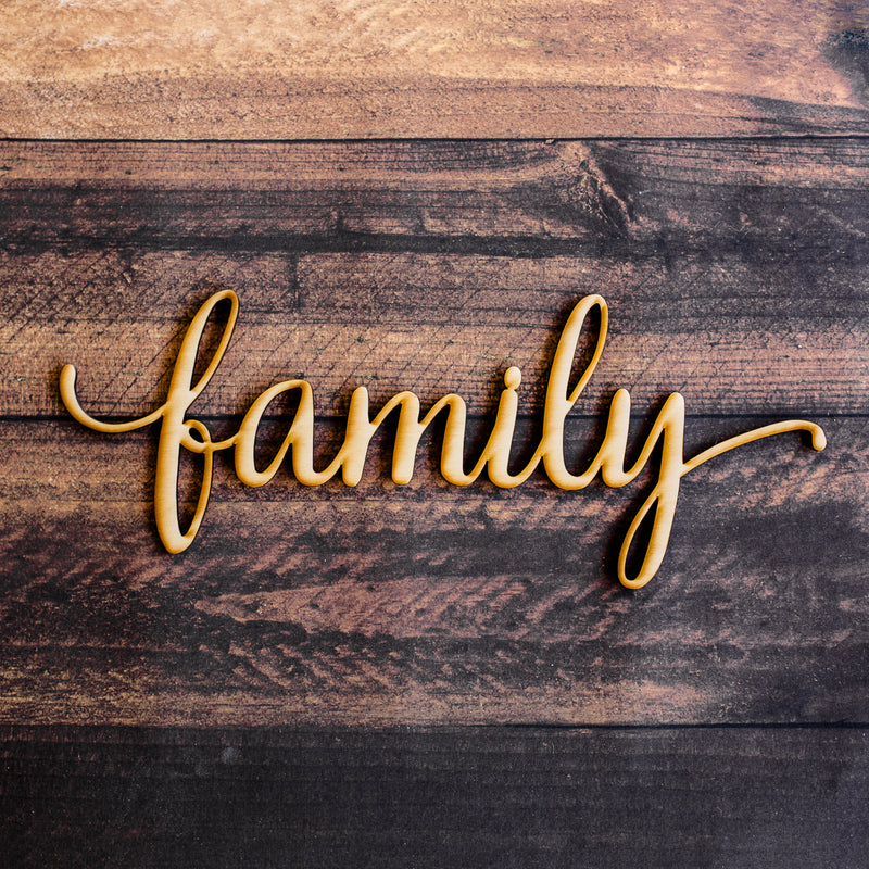 Family Script Wood Cut Sign