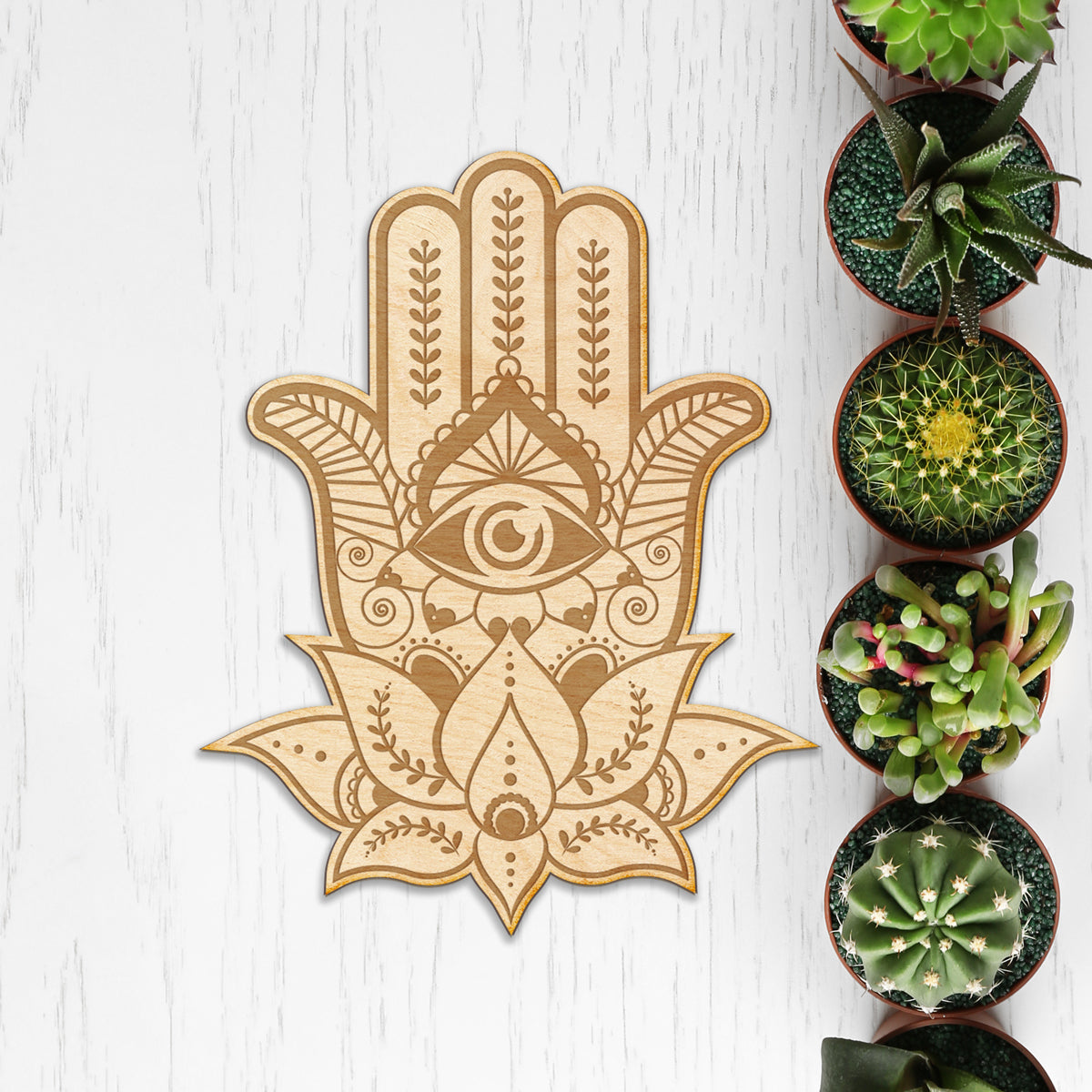 Hamsa Hand Engraved Wood Sign