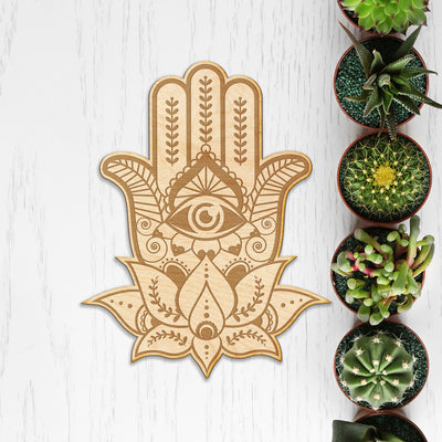 Hamsa Hand Engraved Wood Sign