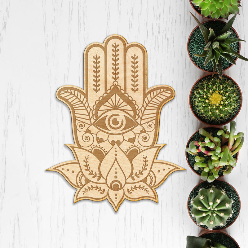 Hamsa Hand Engraved Wood Sign