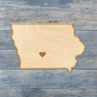 Iowa Cut Sign With Custom Engraved Heart Placement