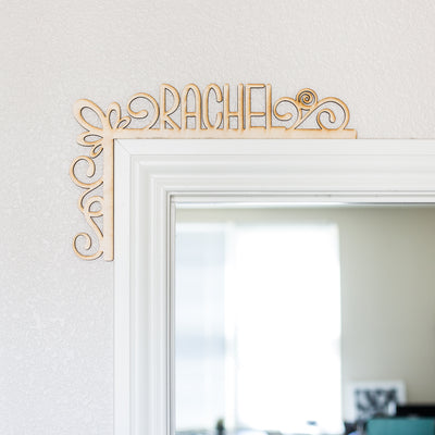 Custom Name Swirly Wood Door Topper