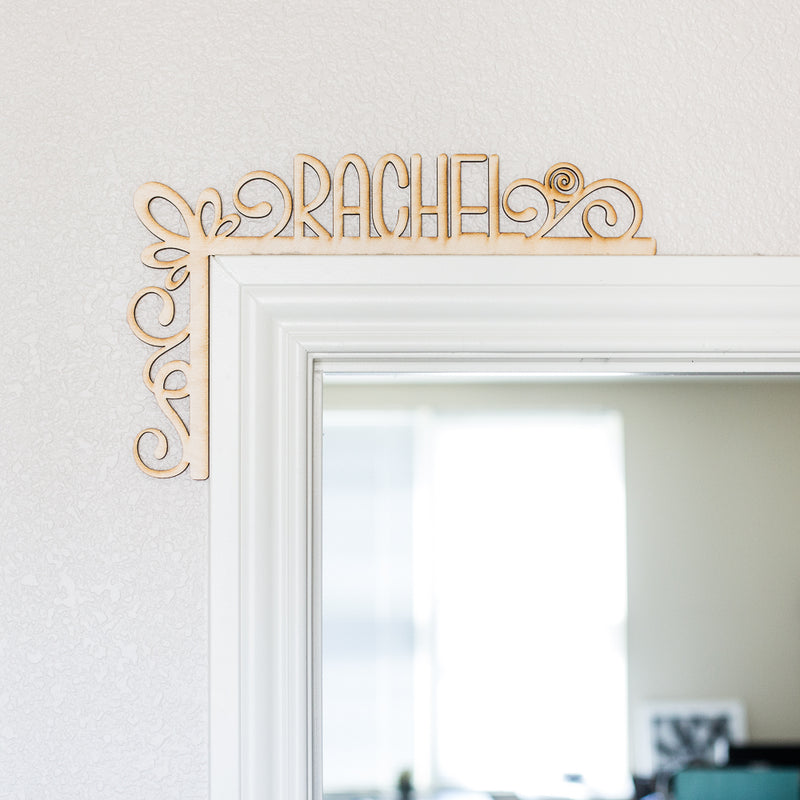 Custom Name Swirly Wood Door Topper