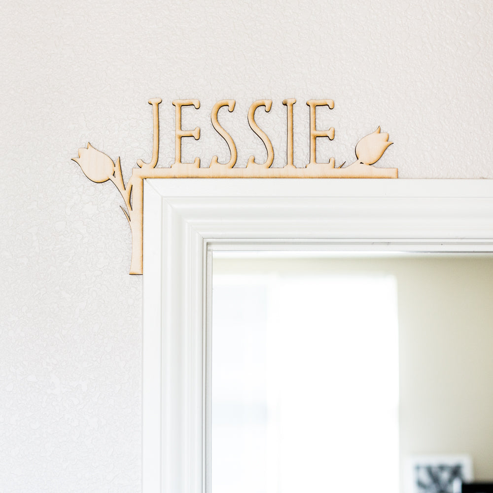 Flower Custom Name Wood Door Topper