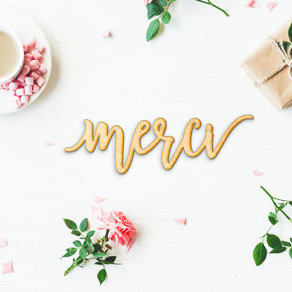 Pen Script Merci Wood Sign