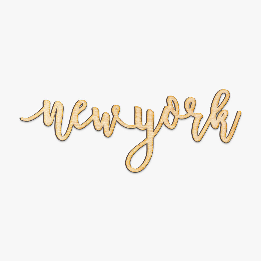 Pen Script New York Wood Sign