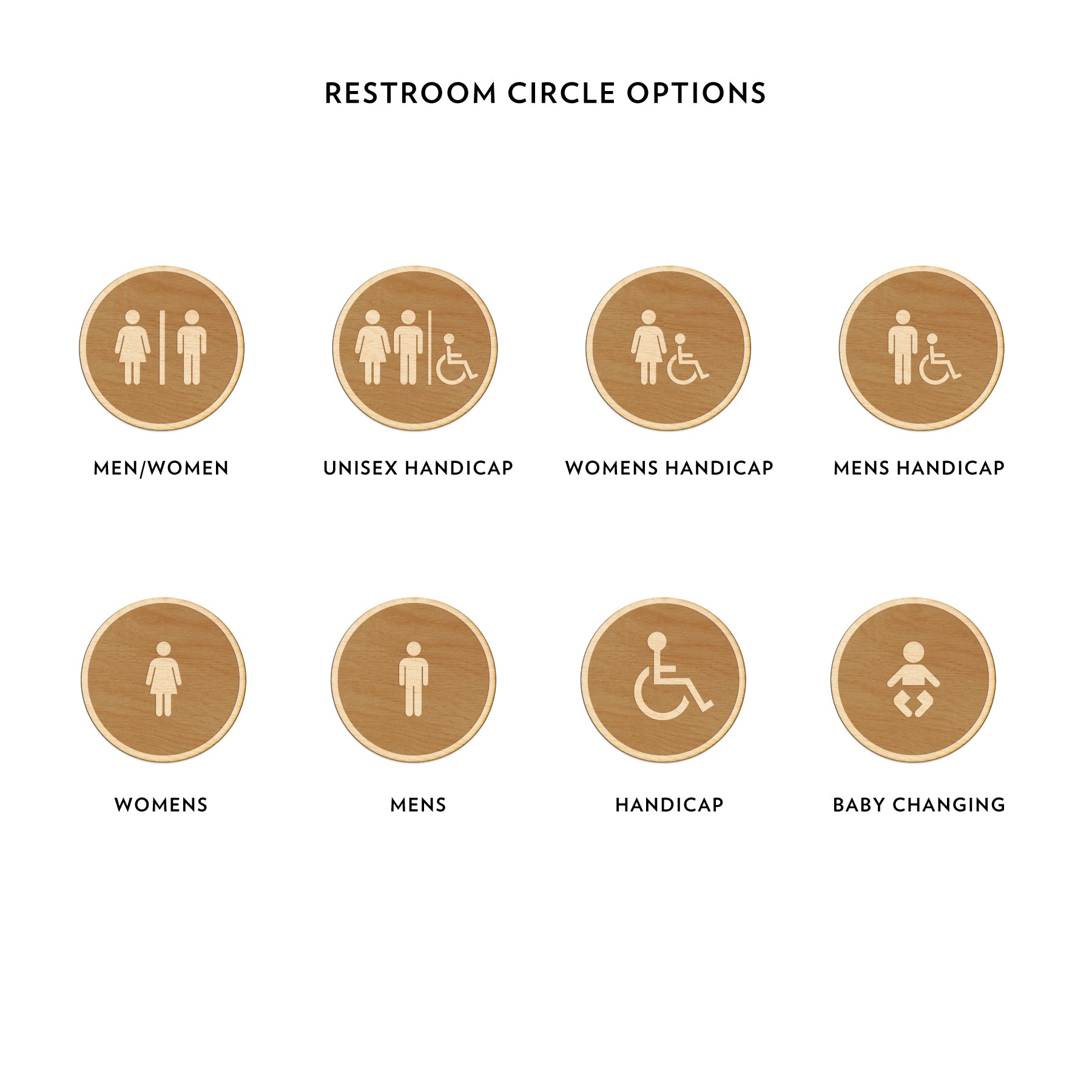Restroom Circle Wood Engraved Sign