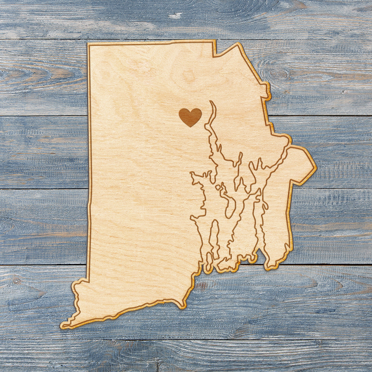 Rhode Island Cut Sign With Custom Engraved Heart Placement