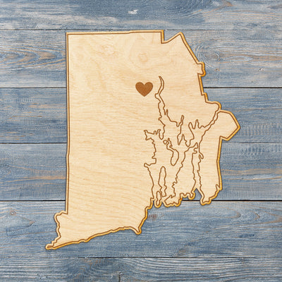 Rhode Island Cut Sign With Custom Engraved Heart Placement