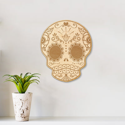 Sugar Skull Engraved Wood Sign