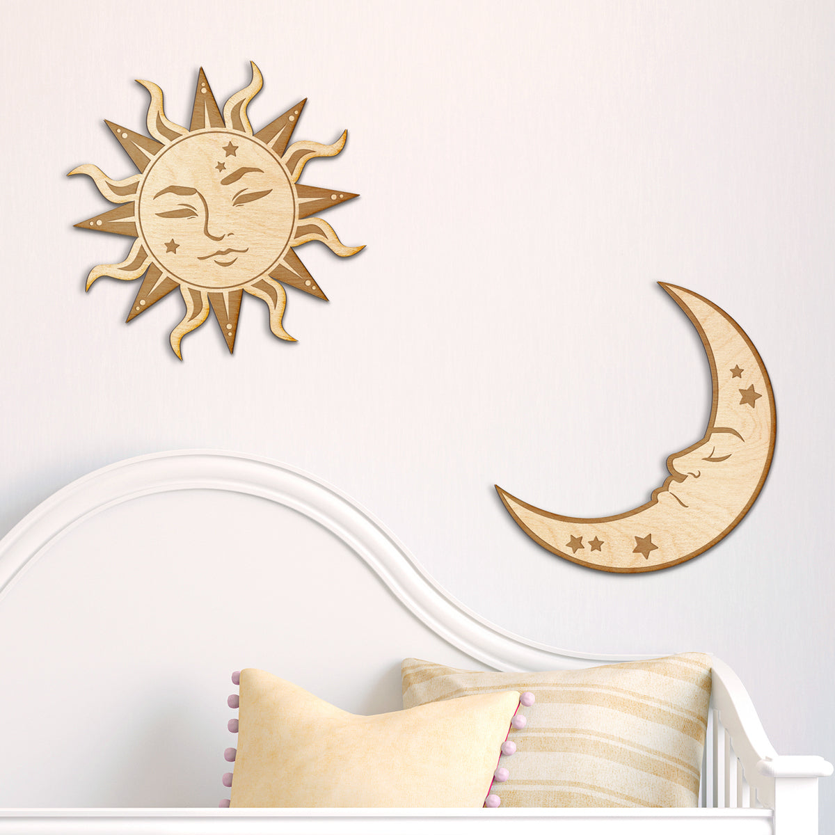 Sun and Moon Engraved Wood Sign Set