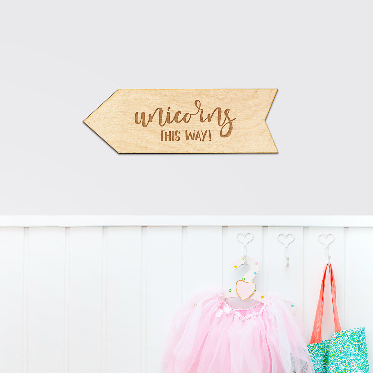 Unicorns This Way Arrow Wood Sign