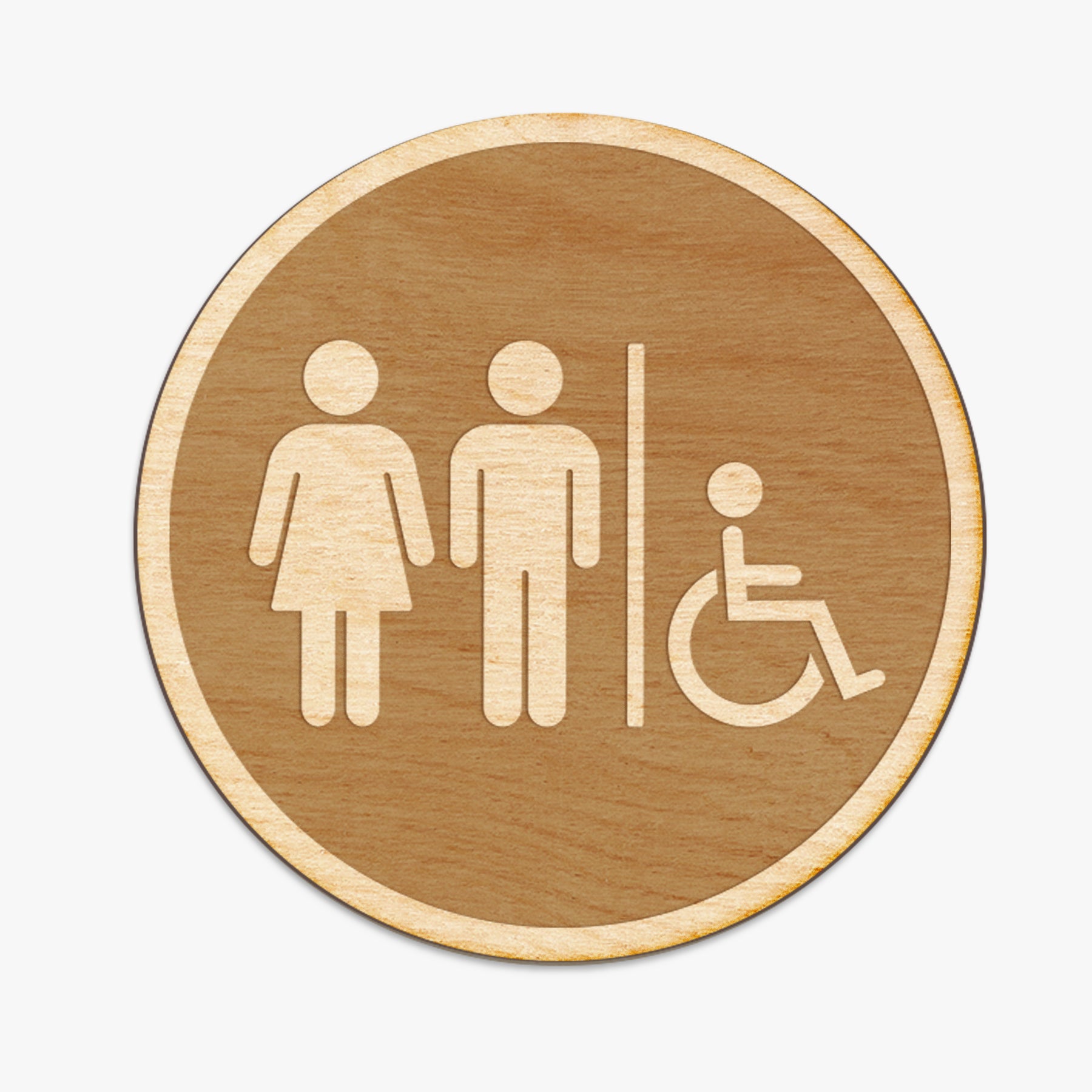 Restroom Circle Wood Engraved Sign
