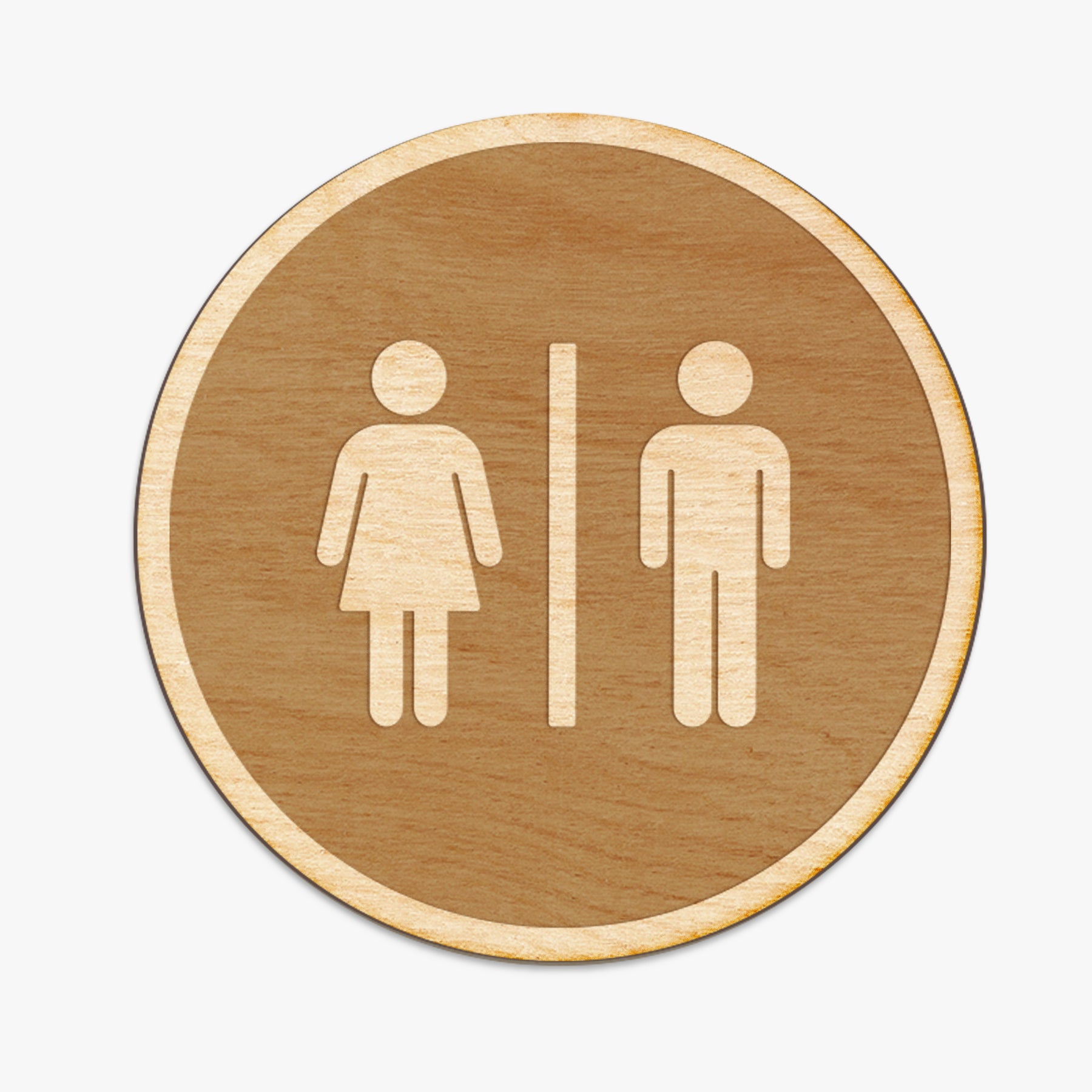 Restroom Circle Wood Engraved Sign