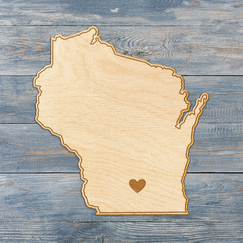 Wisconsin Cut Sign With Custom Engraved Heart Placement