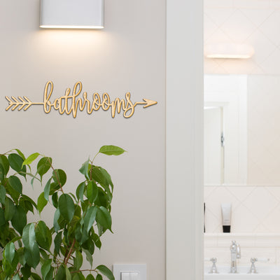 Bathrooms Arrow Wood Sign