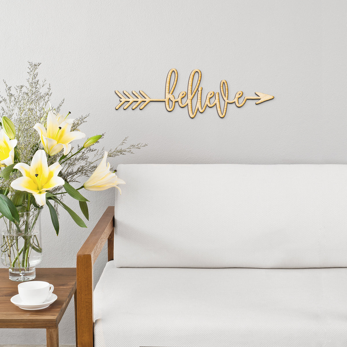 Believe Arrow Wood Sign
