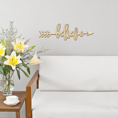 Believe Arrow Wood Sign