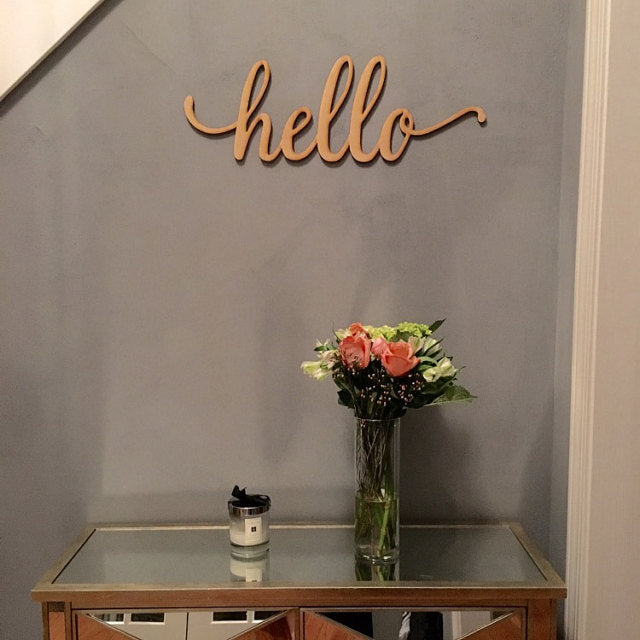 Script Hello Wood Sign