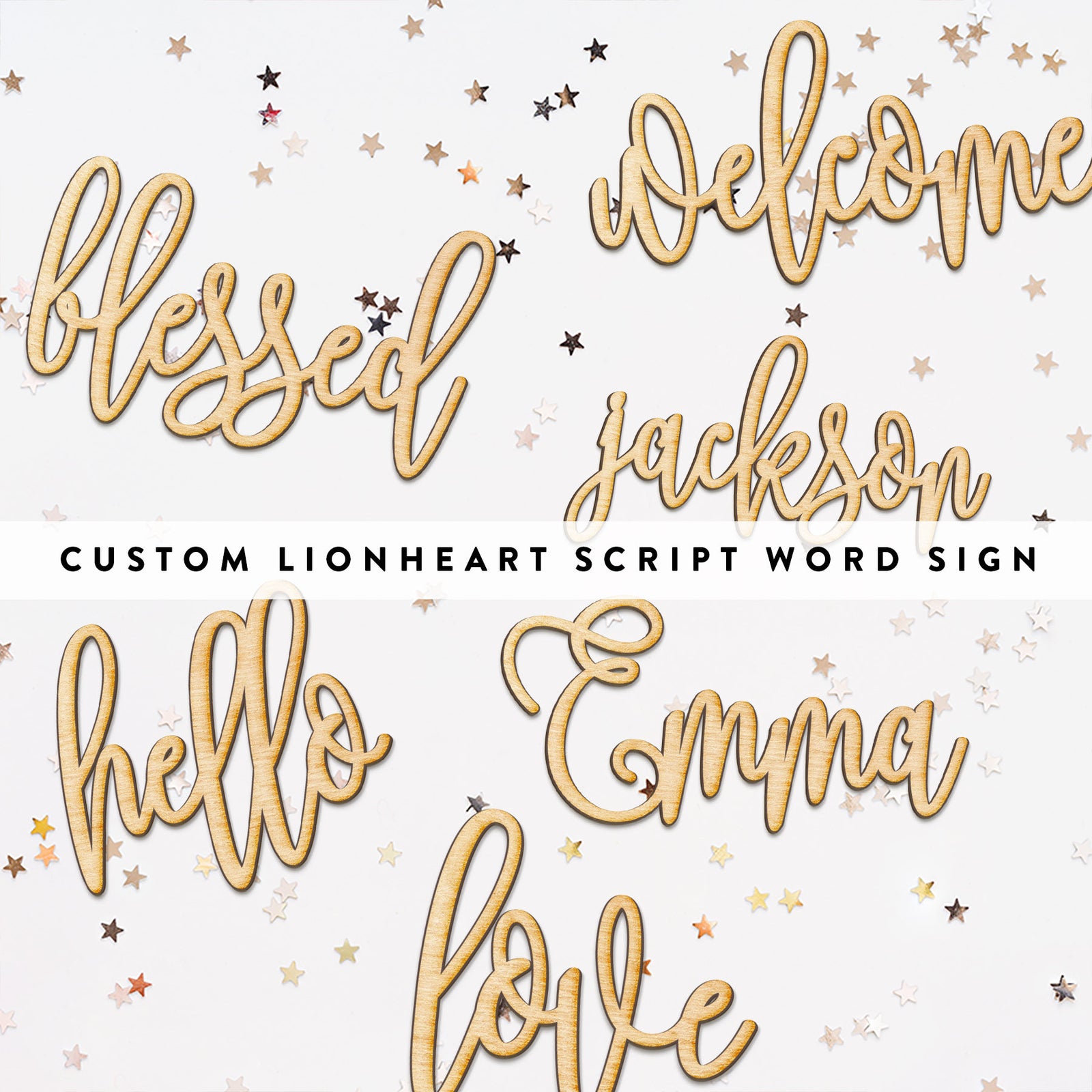 Custom Hand Drawn Lionheart Script Word Wood Sign