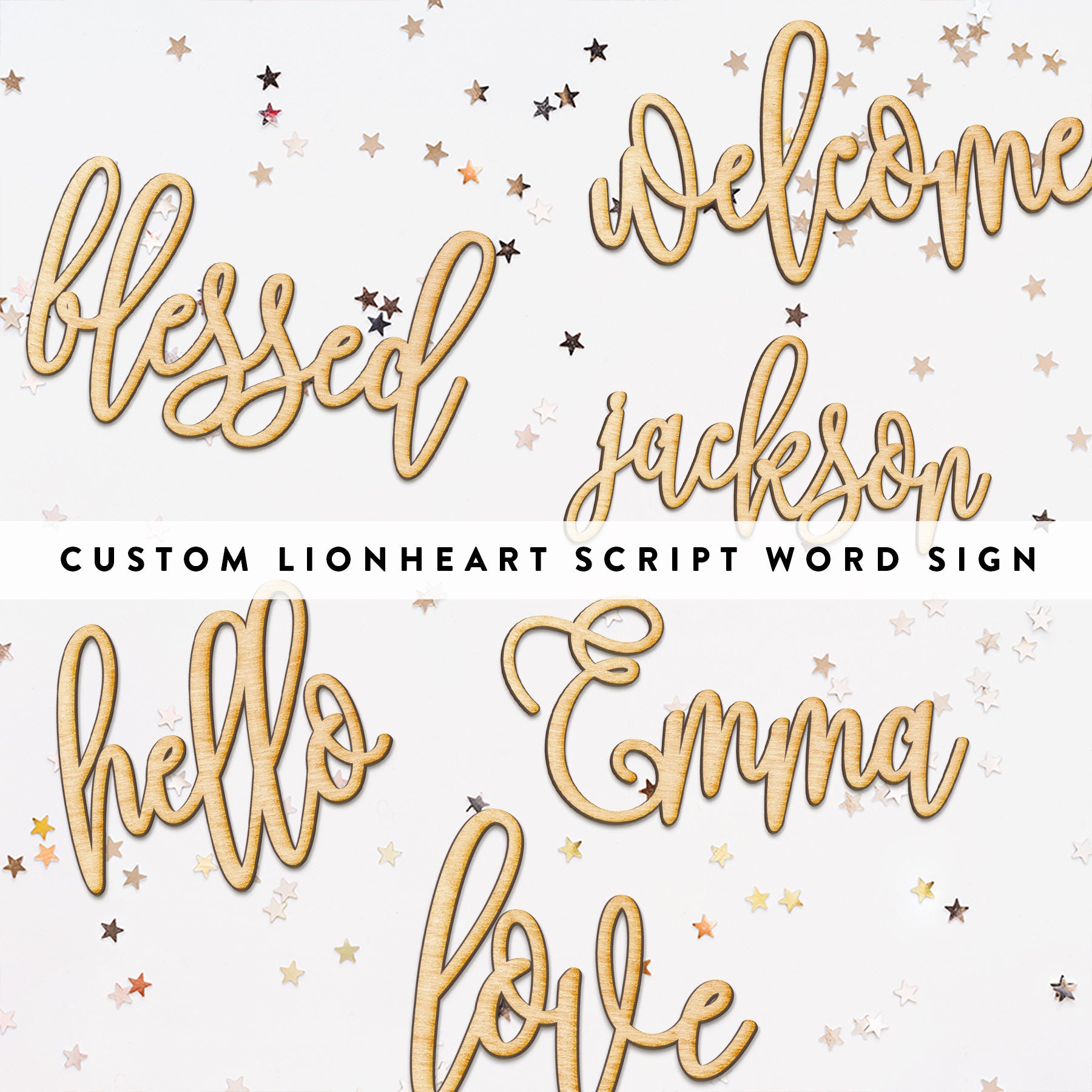 Custom Hand Drawn Lionheart Script Word Wood Sign