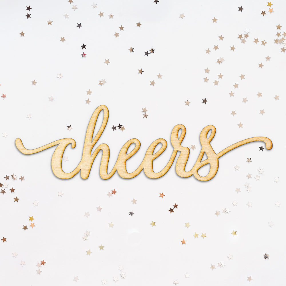 Cheers Script Wood Cut Sign