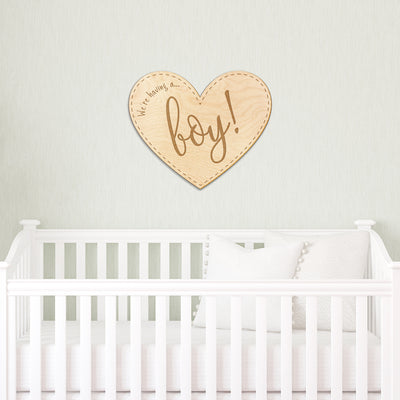Baby Boy Announcement Heart Engraved Wood Sign