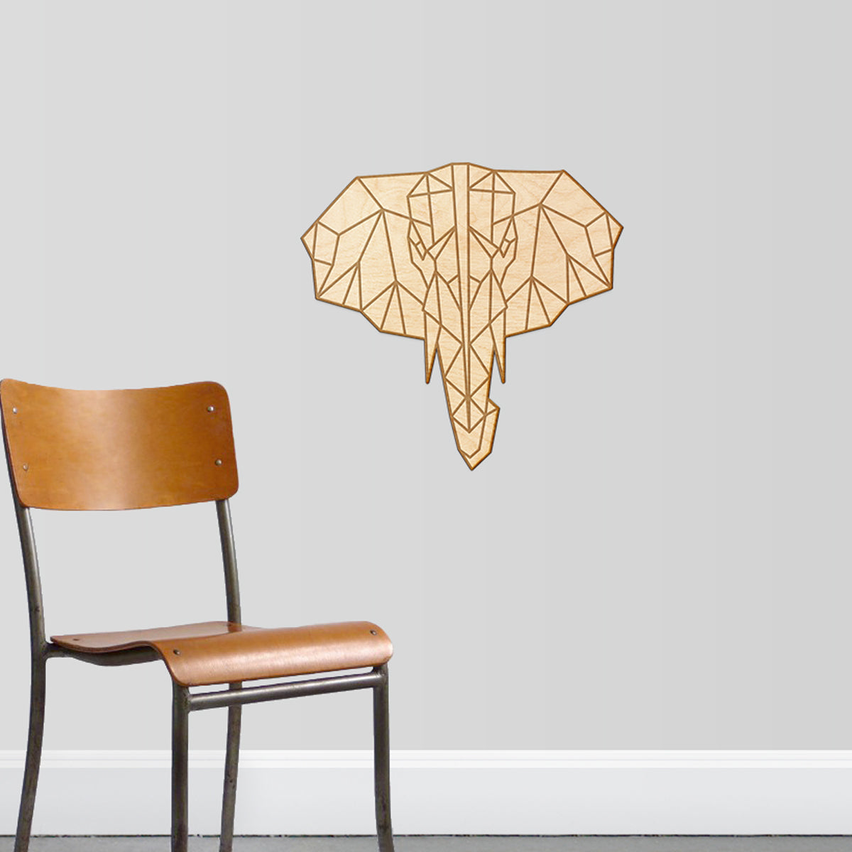 Geometric Elephant Engraved Cut Wood Sign