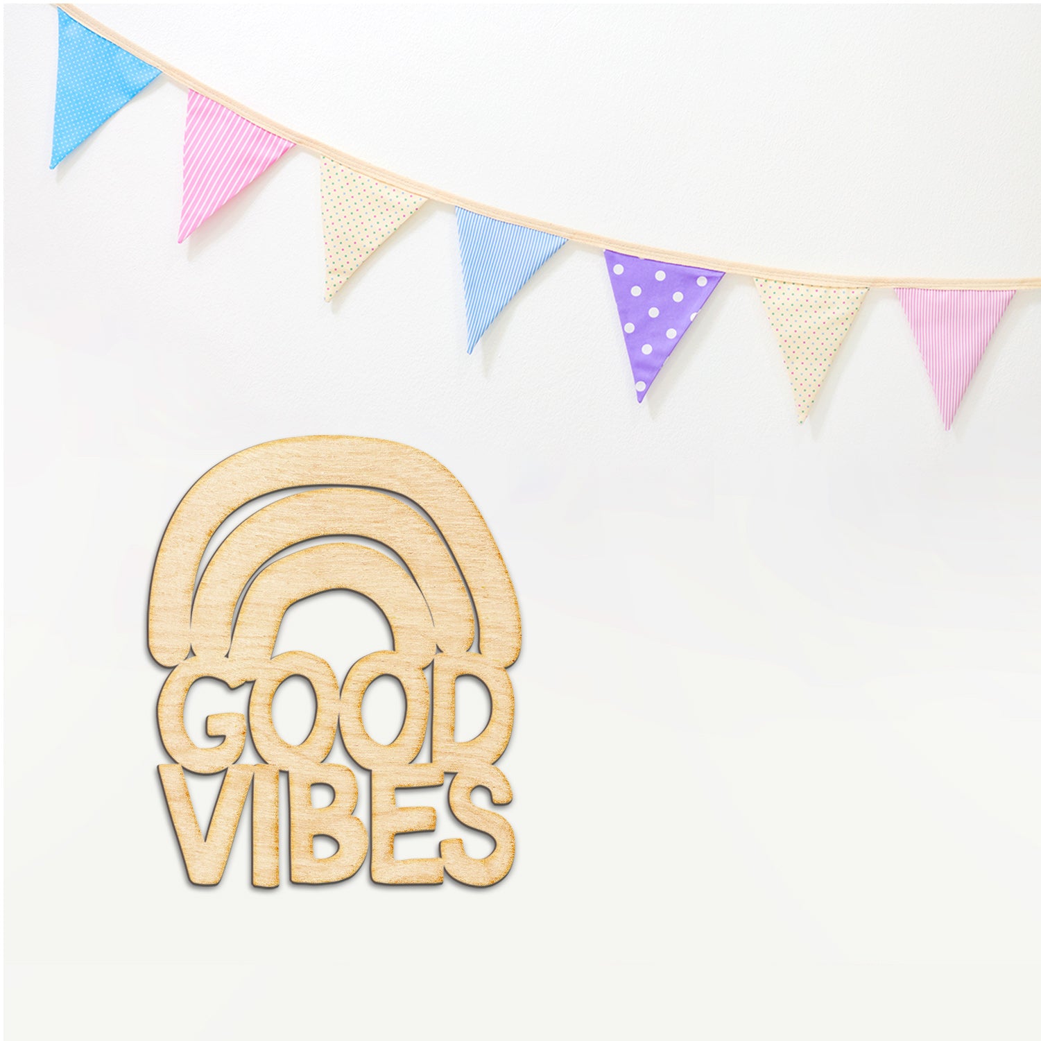 Good Vibes Rainbow Cut Wood Sign