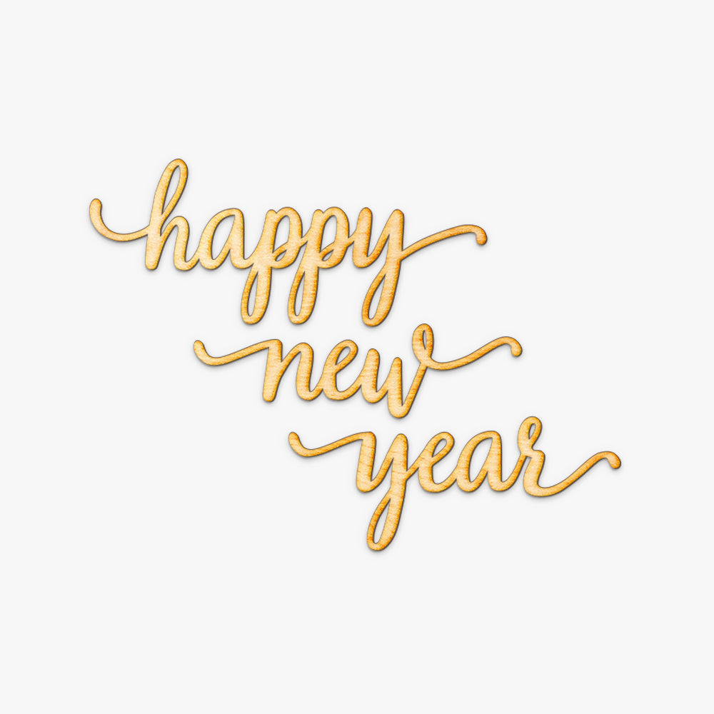Happy New Year Script Wood Cut Set
