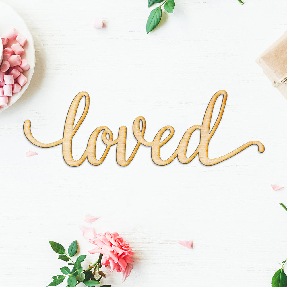 Loved Script Wood Cut Sign