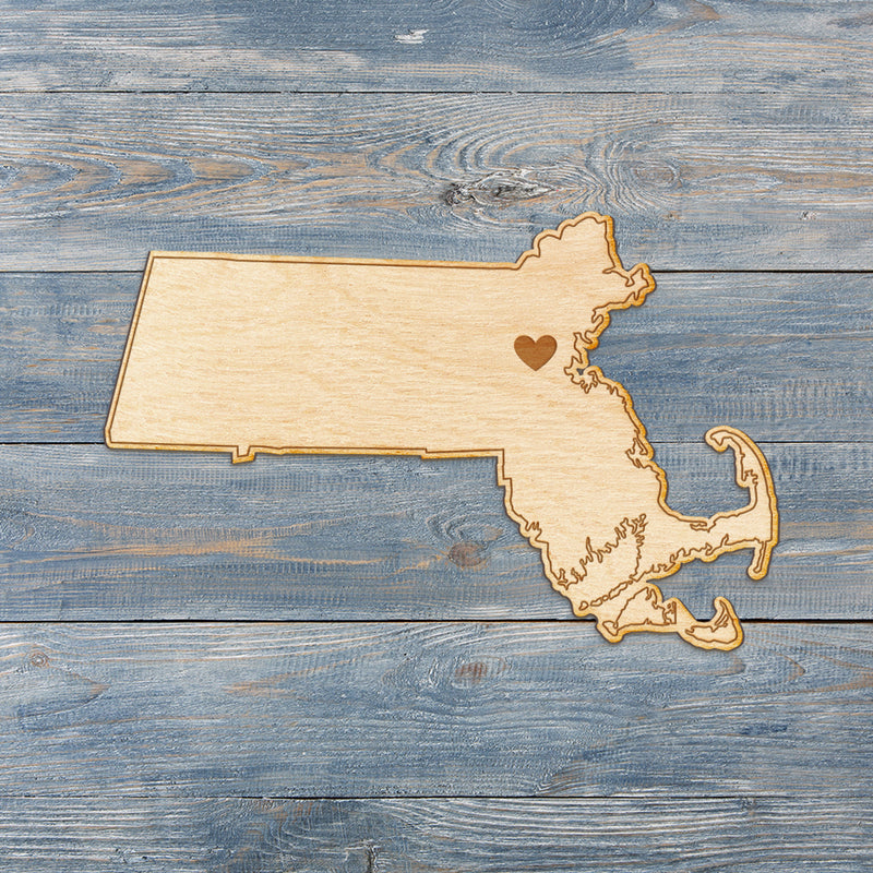 Massachusetts Cut Sign With Custom Engraved Heart Placement