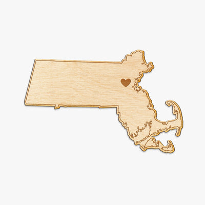 Massachusetts Cut Sign With Custom Engraved Heart Placement