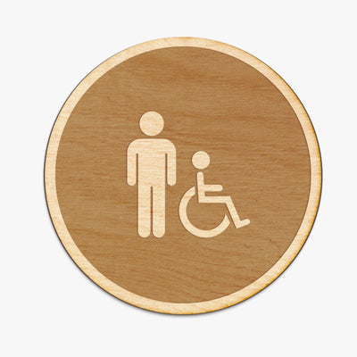 Restroom Circle Wood Engraved Sign