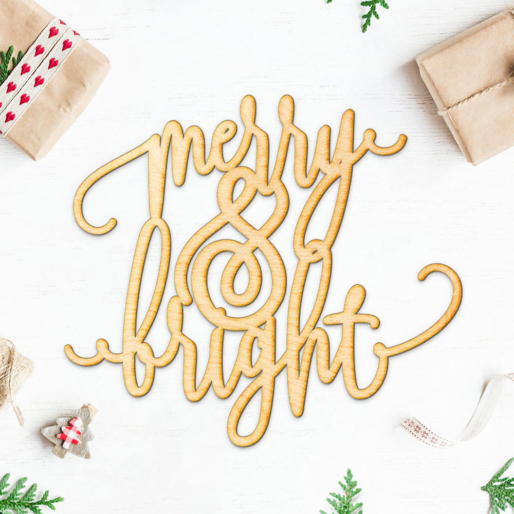 Merry & Bright Wood Cut Sign