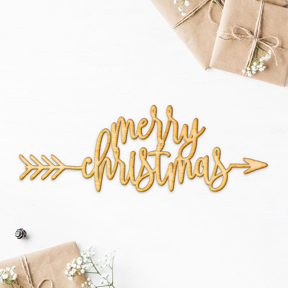 Merry Christmas Arrow Wood Cut Sign